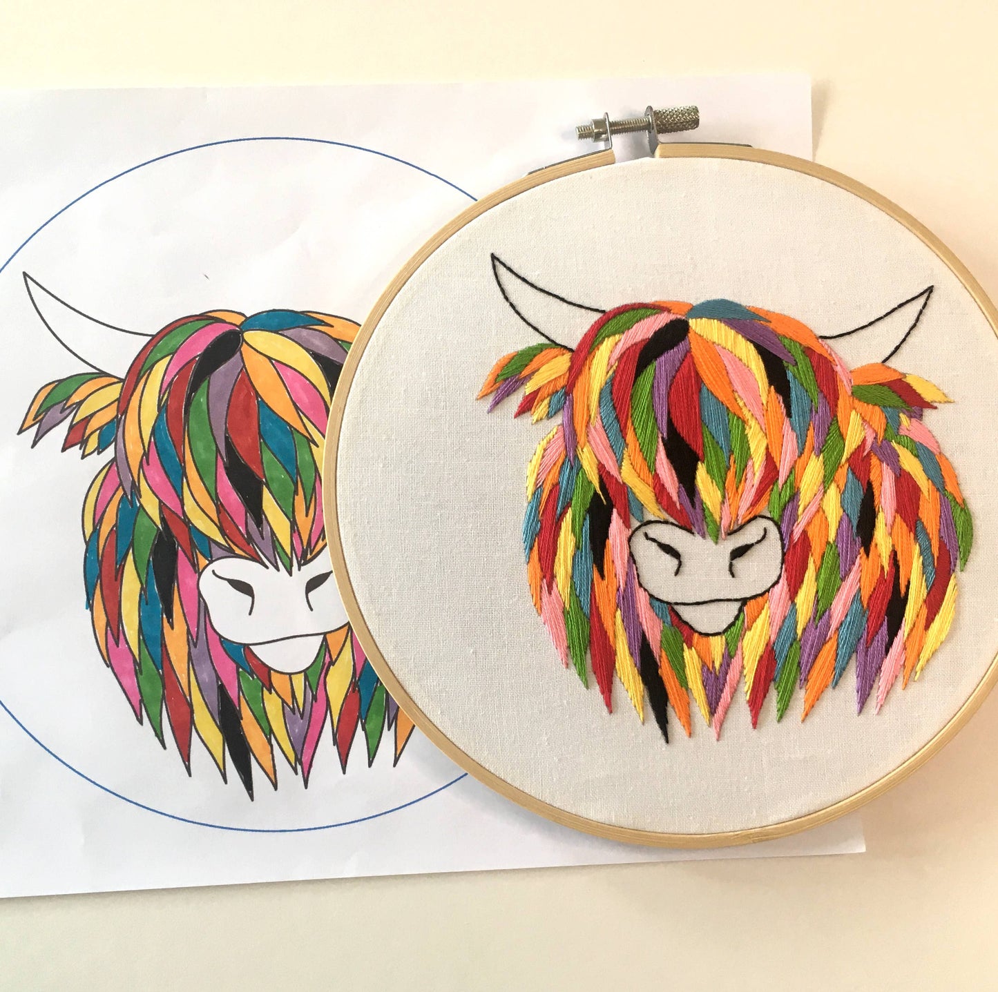 Highland Cow Embroidery Kit – Easy Craft for Seniors | Relaxing & Fun Needlework for Adults