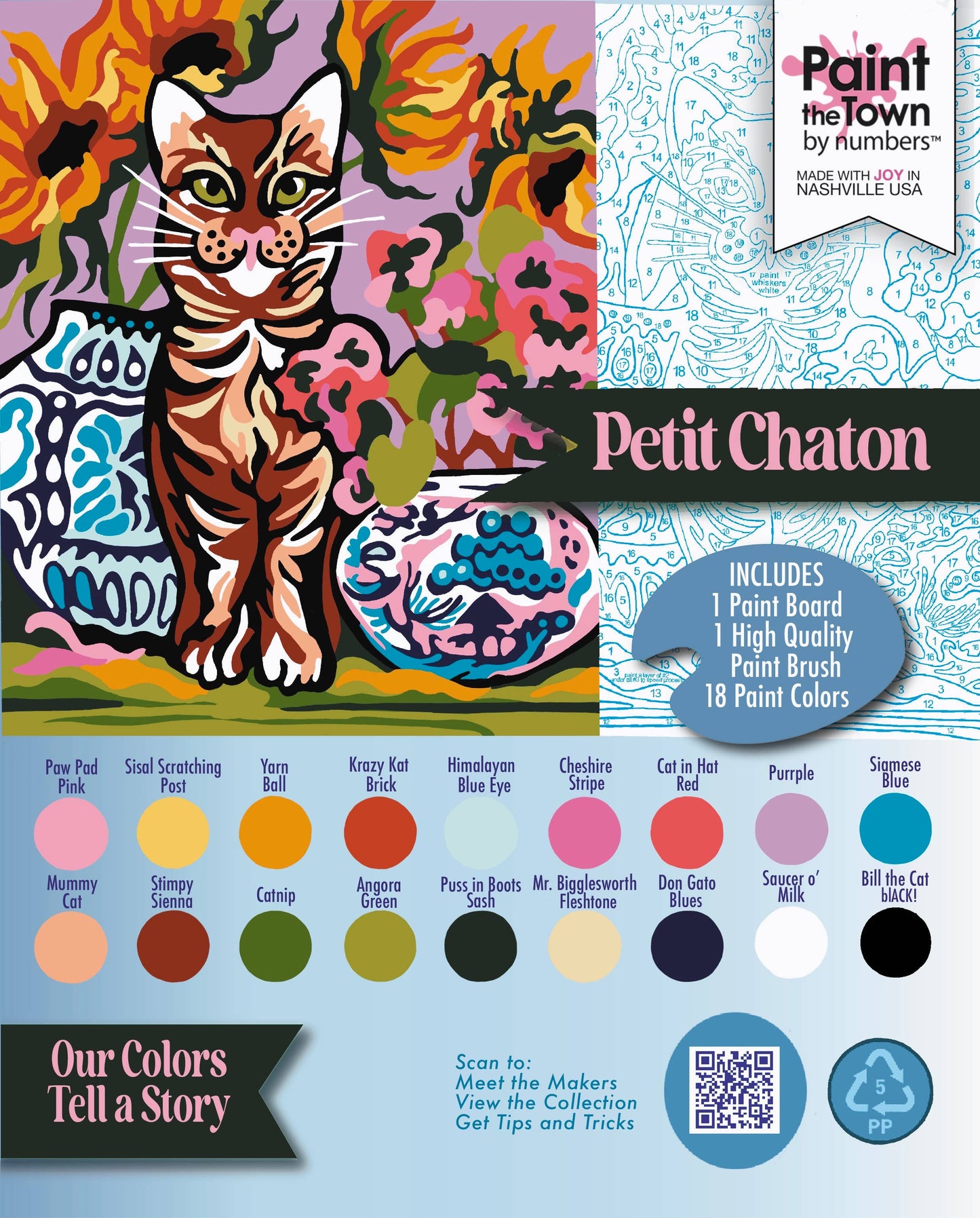 Petit Chaton ~ Little Kitten Paint by Number Kit 8”x10”