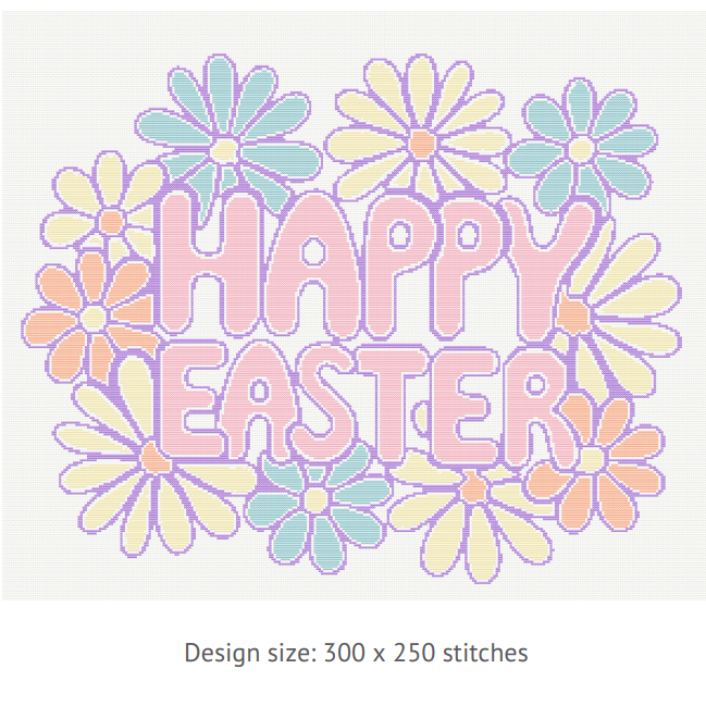 Easter Flowers Cross Stitch Kit – DIY Floral Embroidery Kit with 12” Hoop, Counted Cross Stitch Pattern for Beginners & Experienced Stitchers