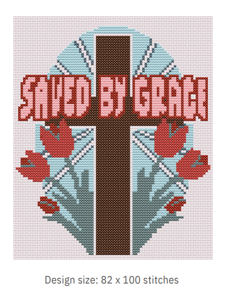 Saved by Grace Cross Stitch Kit – Faith-Inspired DIY Embroidery for Beginners with 8" Hoop & Quote Design