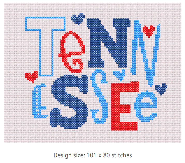 Tennessee Blue Cross Stitch Kit – DIY Embroidery Kit with 8” Hoop, Counted Cross Stitch Pattern in Red & Blue for All Skill Levels